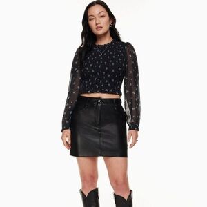 Aritzia Wilfred Tempest Blouse Long Sleeve in Black Forget Me Not, SZ XS